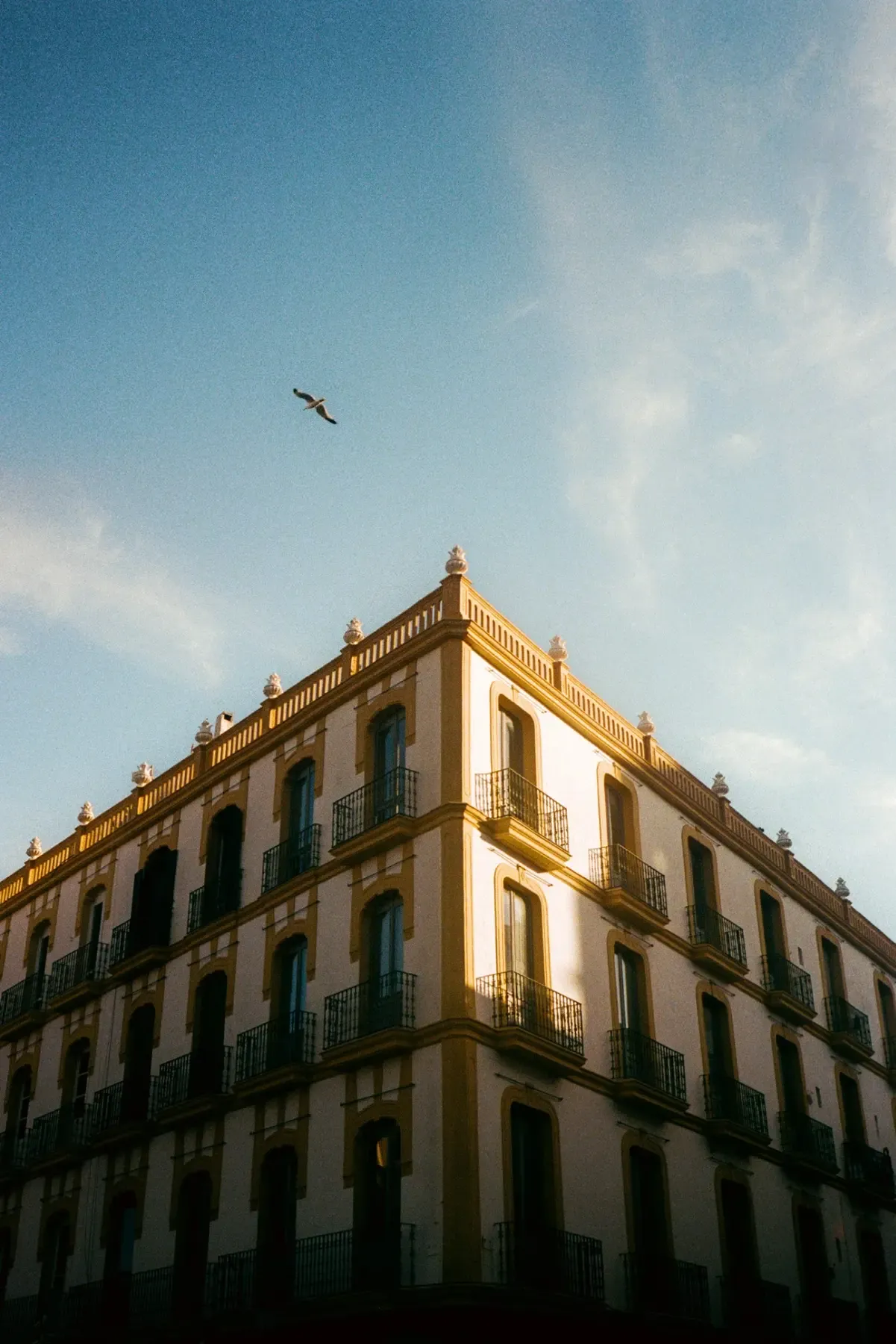Sunlight across historic architecture in Ibiza